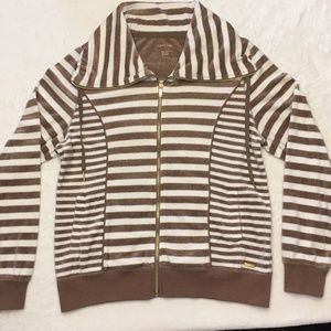 Calvin Klein Tan/Cream Striped Velour Jacket